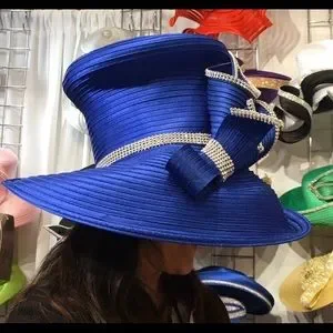 NEW Charm NY Royal Blue RHINESTONE Wide Brim HAT CHURCH COGIC… Wow! NEW CHARM NY Royal Blue RHINESTONE HAT CHURCH  main image 3